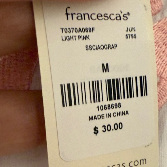 Francesca's Collections White Tee with Pink Embroidery - Picture 3 of 5